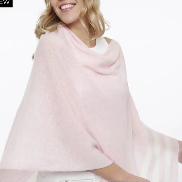 100% Cashmere Topper White with Black Stripes One Size - Picture 10 of 10